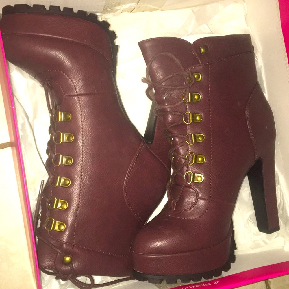Maroon Heeled Combat boots
